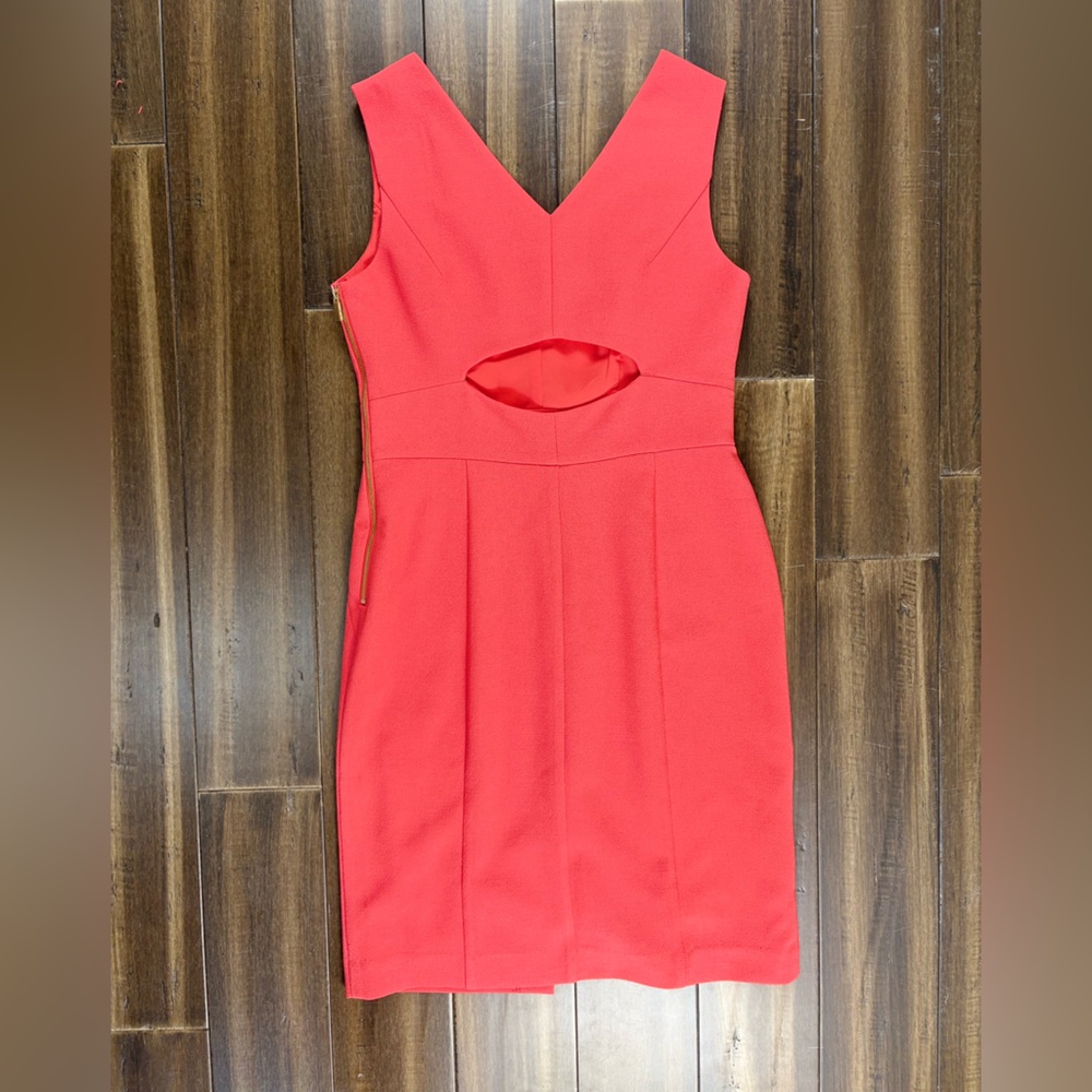 Vince Camuto size 8 Halter V Neck Sleeveless Knee Length Dress Orange Pin Coral - Picture 10 of 12